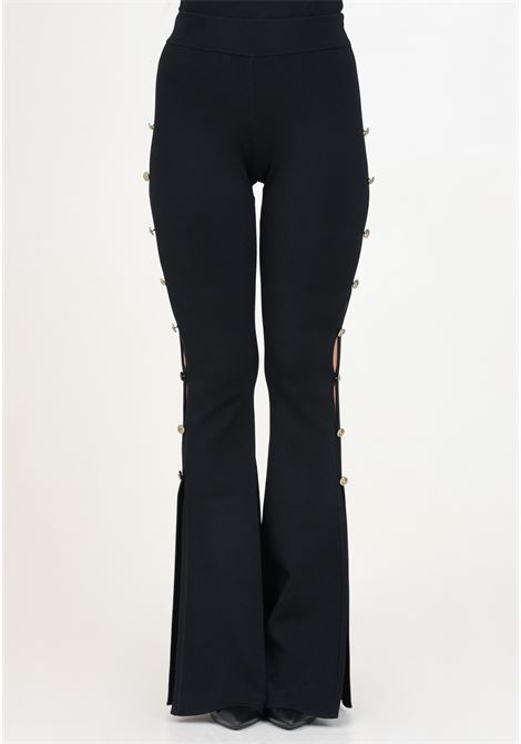 Pantalone a zampa nero da donna con dettagli cut-out VERSACE JEANS COUTURE | 77HAAMB4CM61H899